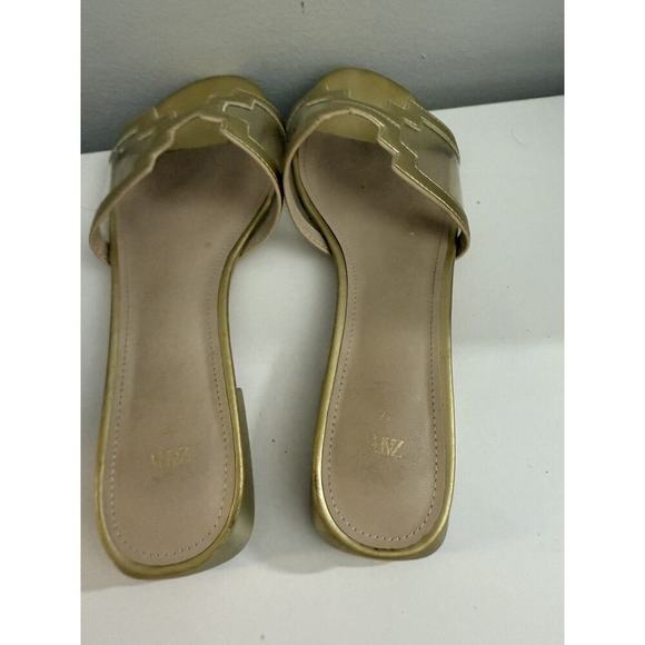 Zara Traslucident Gold Flat Slide Sandals Women's Size 37 - Picture 7 of 12